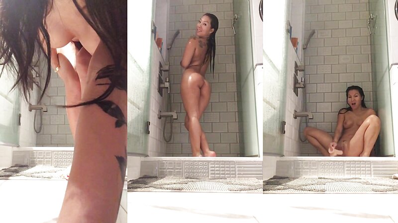 Asa Akira Naked Shower Dildo Fucking