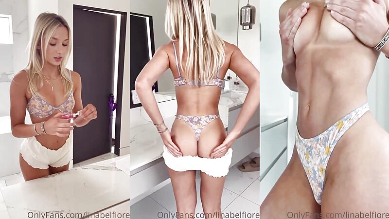 Lina Belfiore Stripteasing in Bathroom
