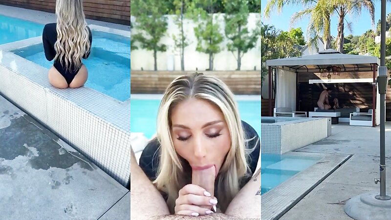 Kayley Gunner Poolside Blowjob and Facial