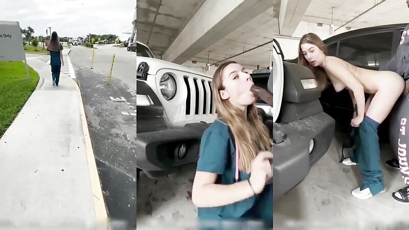 Izzy Swallows Naughty Nurse Fucking in Parking Lot