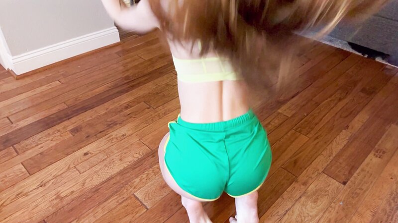 Charlotte Mae Wetting Her Green Gym Shorts