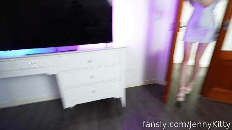 JennyKitty Bare Dress Walks into Room
