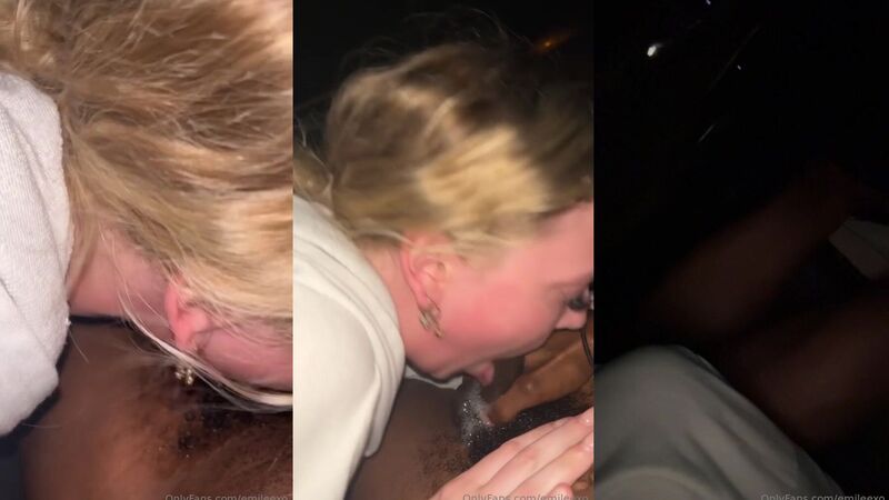 Emileexo Blonde Interracial Blowjob on BBC with Spit in Wet Car