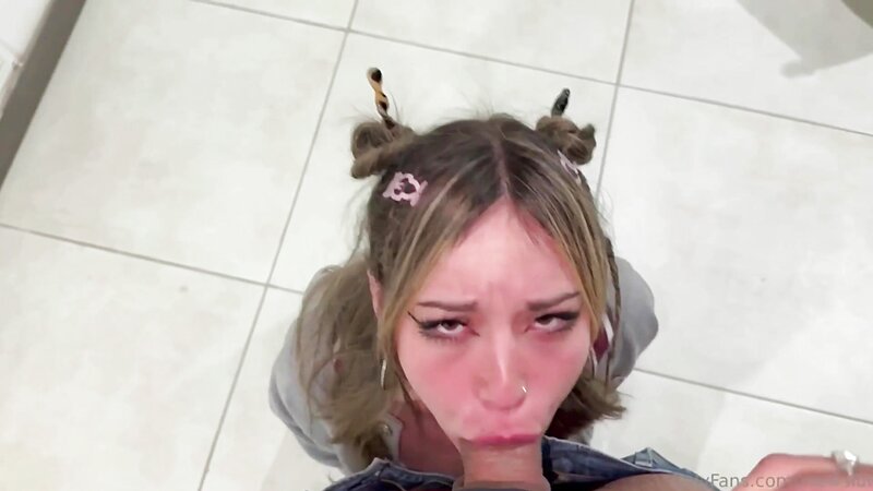 MewSlut Deepthroats Her Boyfriend's Bully While He Spits on Her Face