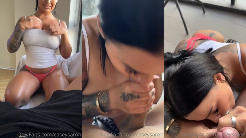 CaseySaron Tattooed Big Tits Milking Boyfriend's Girthy Dick with Tit Fuck, Balls Sucking & Licking in POV