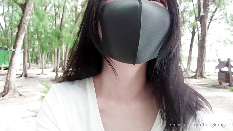 HongKongDoll Masked Asian Stockings Small Tits Shaved Cowgirl and Missionary Fuck on Beach