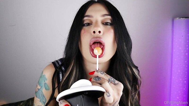 Ellie Alien Anime Girl ASMR Ear Licking and Lollipop Licking