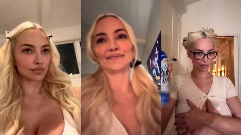 Lindsey Pelas Blonde Whipped Cream Tease in Red Lingerie Shower