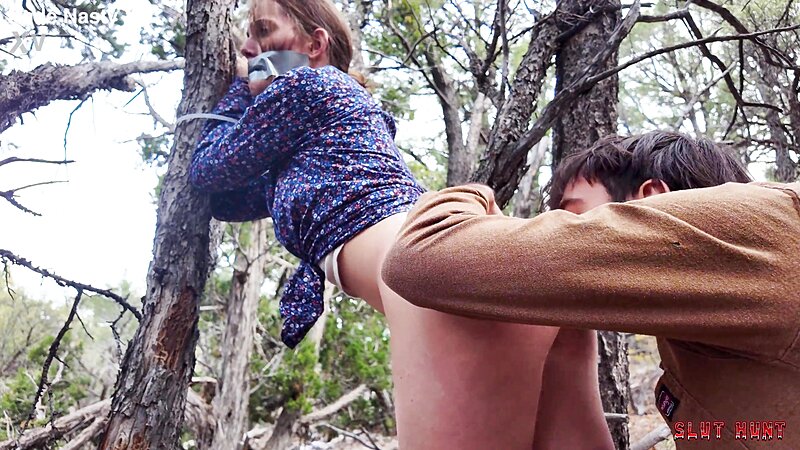 Juniper Ren Slut Hunt Ball Sucking Duct Tape Facefucking Doggystyle Blowjob in Public