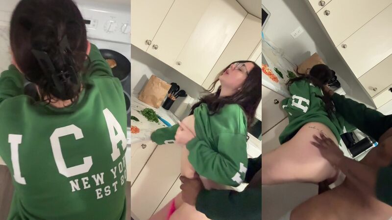 Darkskinprophet Brunette Glasses Interracial Standing Fucked on Countertop