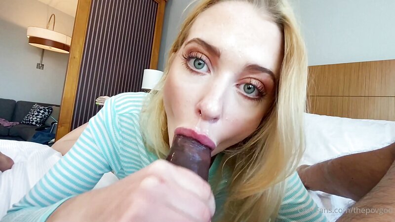 Chloe Cherry Sloppy Blonde POV Blowjob with Blue Eyes Cum Spit