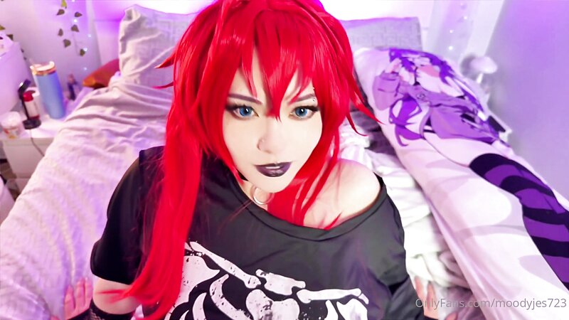 NekoJes Goth Rias Cosplay Doggystyle Fuck with Fingering and Ass Slap