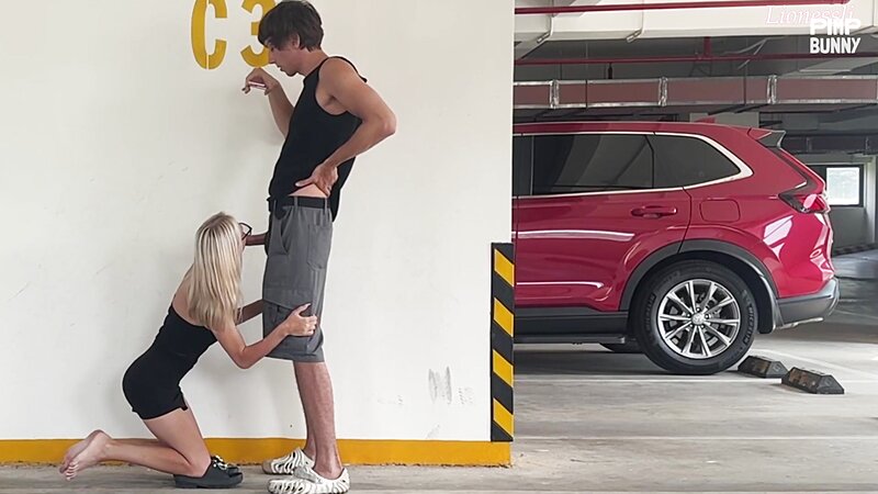 Lionessli Blonde Blowjob on Her Knees in Parking Lot with Tongue Piercing