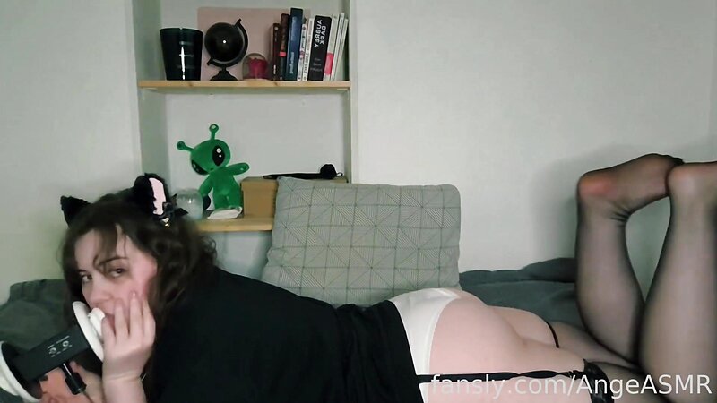 Ange ASMR Kitty in Stockings Licking Ears and Teasing Slowly