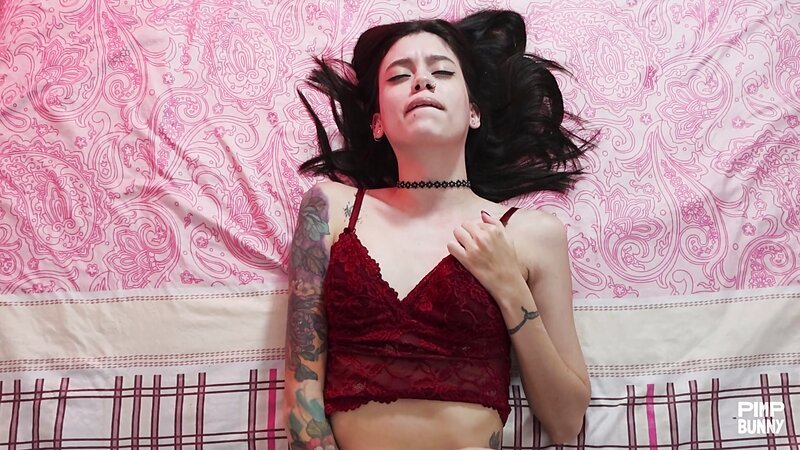Minami Tattoos and Choker Teasing with Small Tits Out while Masturbating