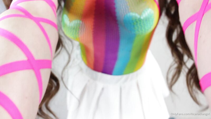 Lil Canadian Girl Shaking Her Ass in a Rainbow Outfit