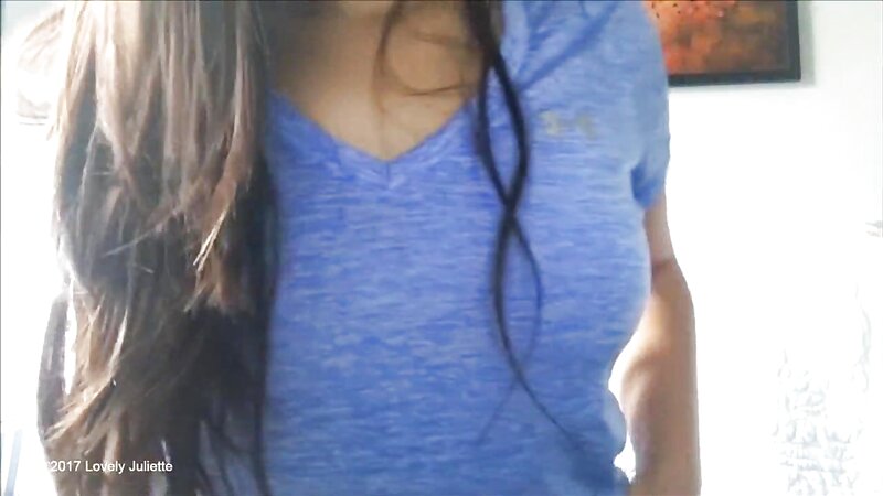 Lovely Juliette Nude in Blue Shirt Tease