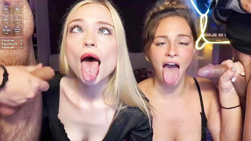Blonde and Brunette Suck and Doggy Hard Pound Foursome Live Webcam